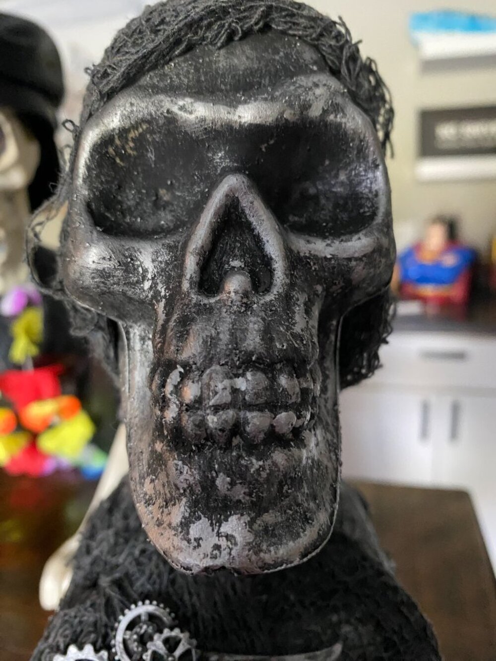 Steampunk, Goth/Skeleton-Style Upcycled Jack Daniels Bottle - Picture 6 of 7